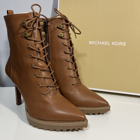 $225 Michael Kors Kyle Leather Lace Up Boots Womens 8.5 Urban Western Biker Chic - Picture 5 of 10